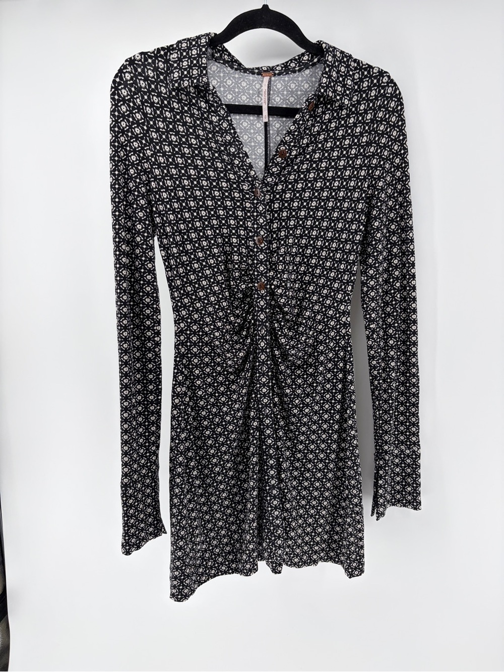 Free People Shayla Button Front Mini Dress Black AOP - Small - - Picture 4 of 15